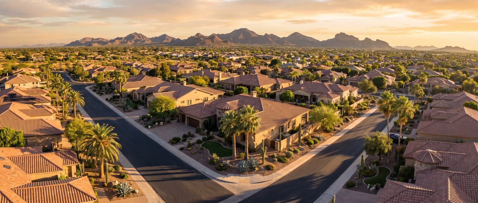 Upscale Arizona neighborhood with desert landscaping and mountains